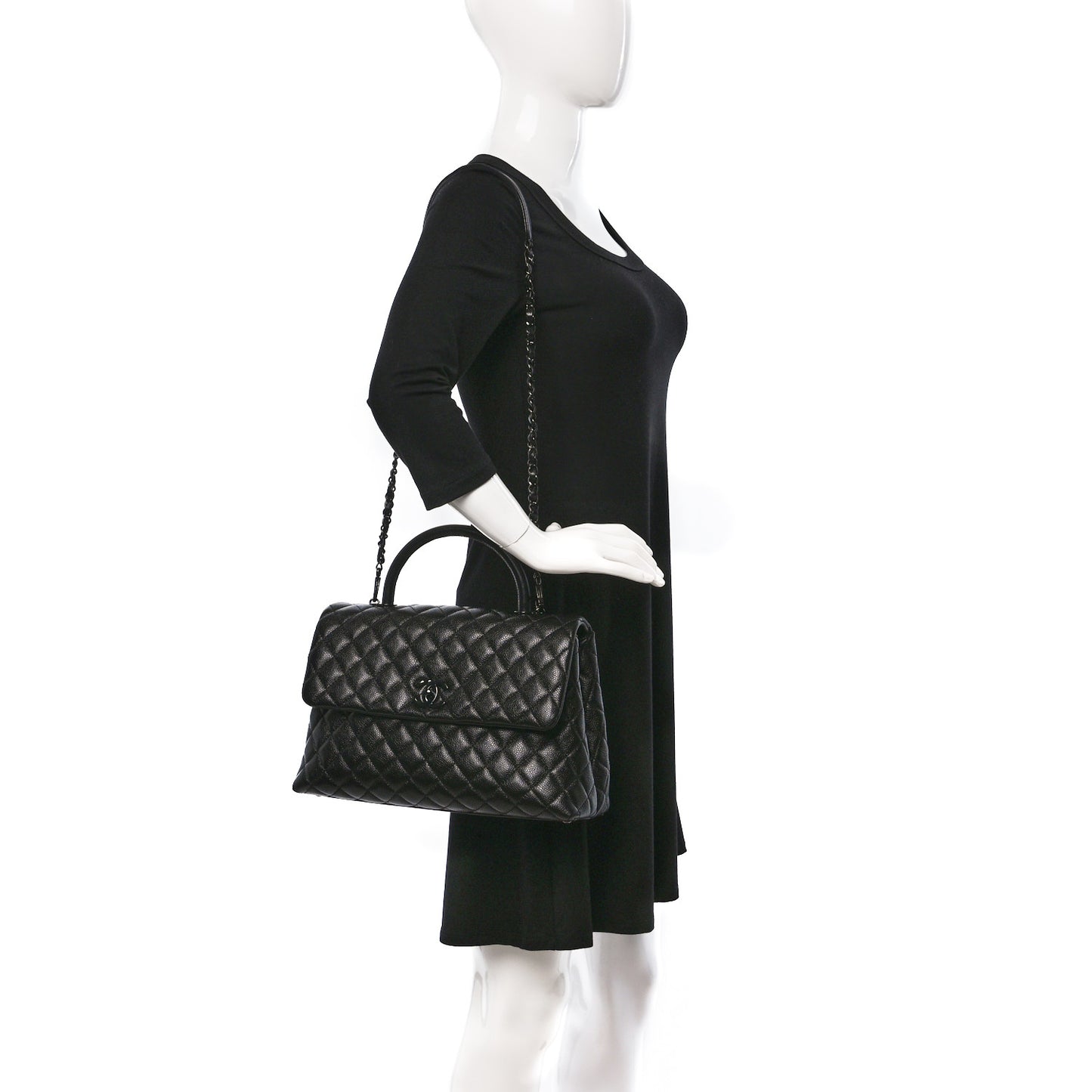 Caviar Quilted Medium Coco Handle Flap So Black