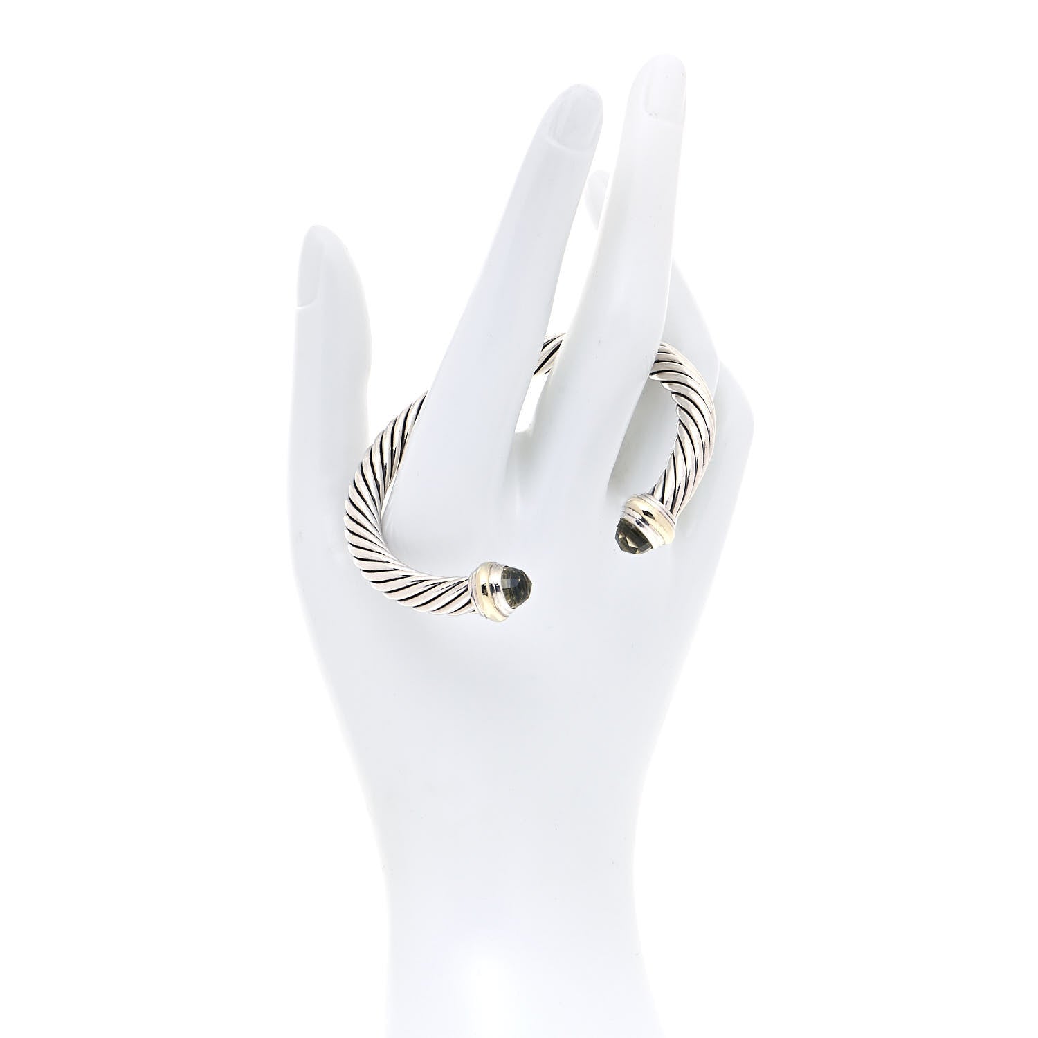 David Yurman Sterling Silver 14K Yellow Gold Prasiolite 7mm Cable Classics Bracelet 2 of 6