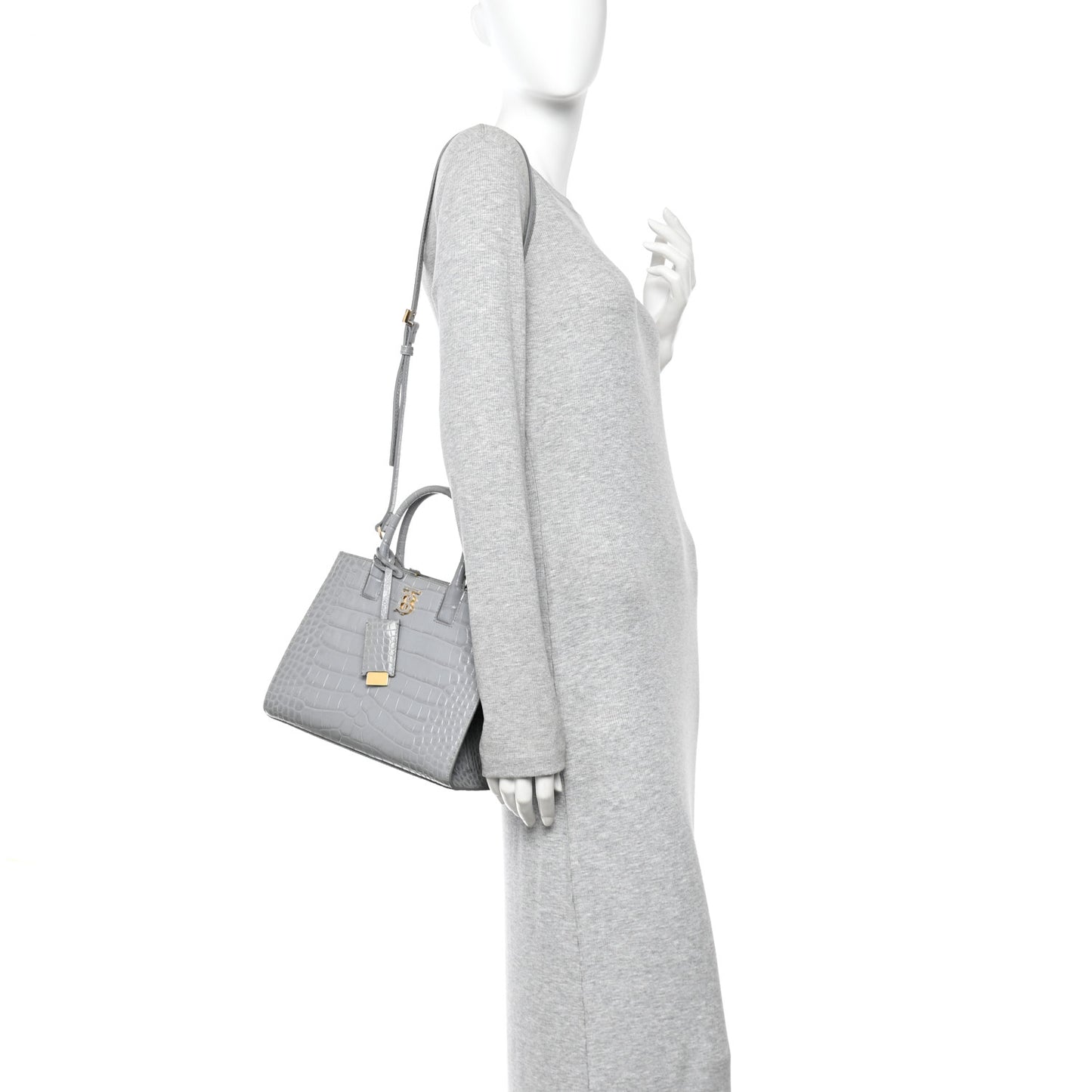 Crocodile Embossed Calfskin Mini Frances Tote Cloud Grey