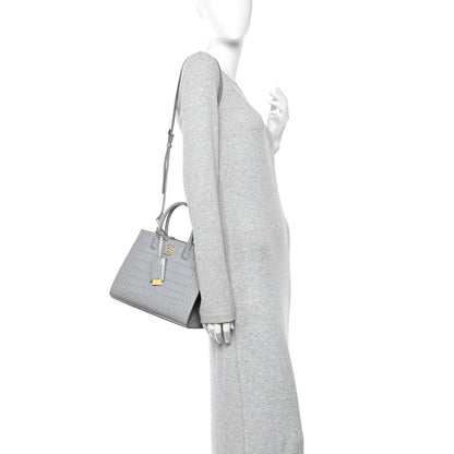 Burberry Crocodile Embossed Calfskin Mini Frances Tote Cloud Grey 2 of 9
