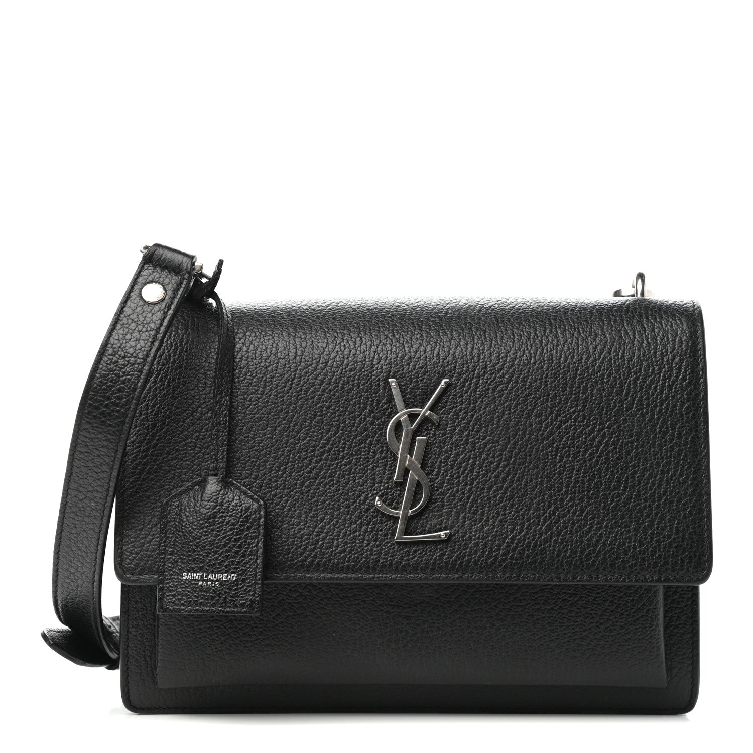 Saint Laurent Grained Calfskin Medium Monogram Sunset Satchel Black 1 of 10