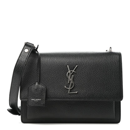 Saint Laurent Grained Calfskin Medium Monogram Sunset Satchel Black 1 of 10
