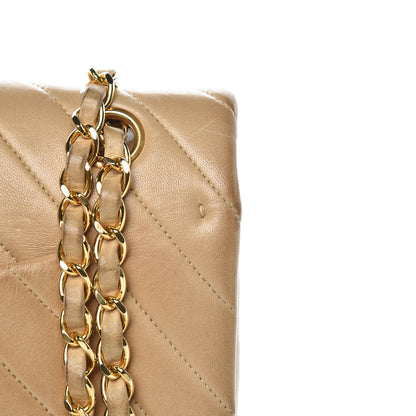 Chanel Lambskin Chevron Quilted Medium Double Flap Beige 15 of 21
