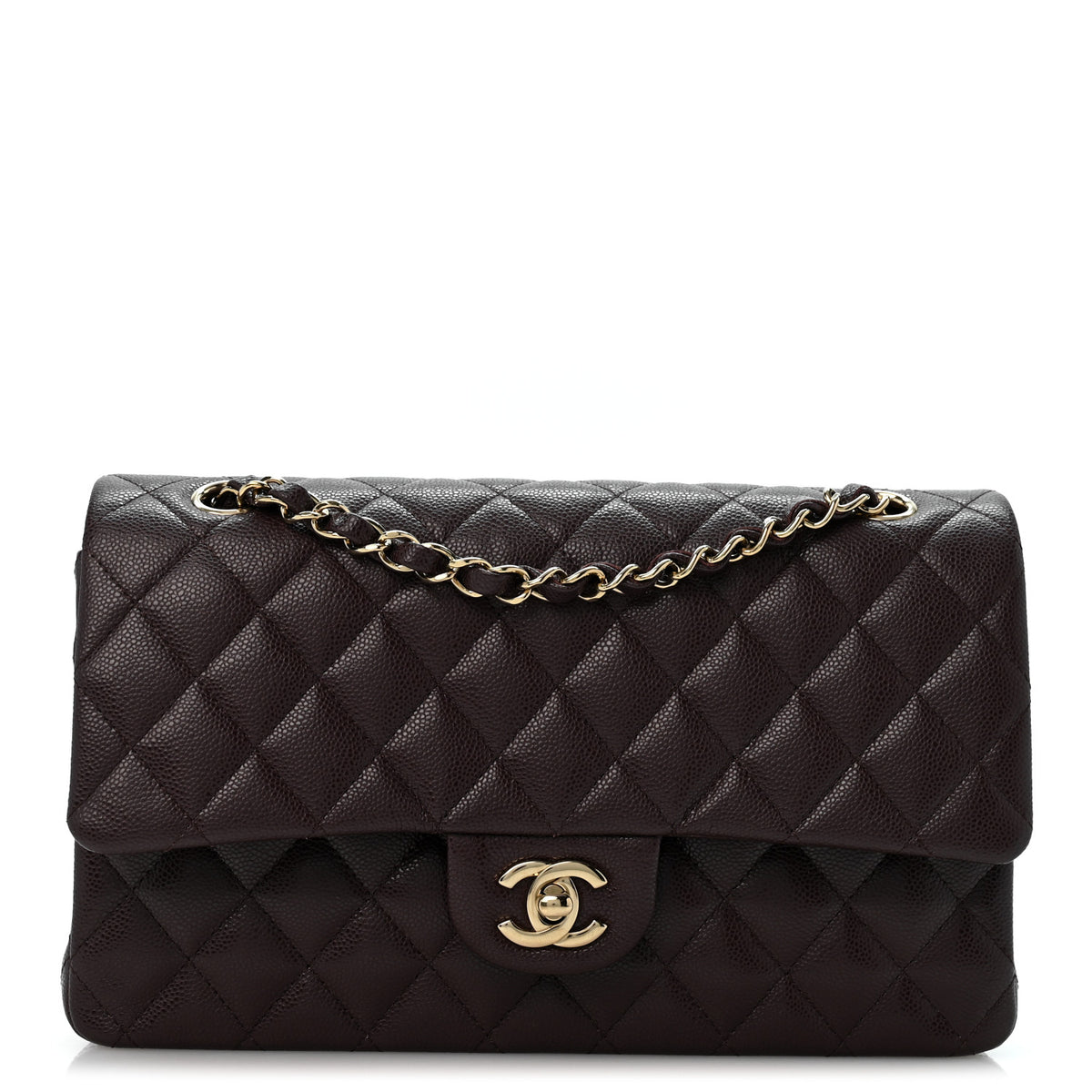 Caviar Quilted Medium Double Flap Dark Brown