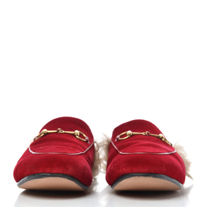Gucci Velvet Fur Womens Princetown Slippers 39 Hibiscus Red 2 of 13