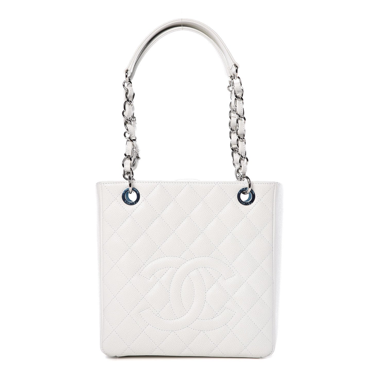 Caviar Quilted Petit Shopping Tote PST White