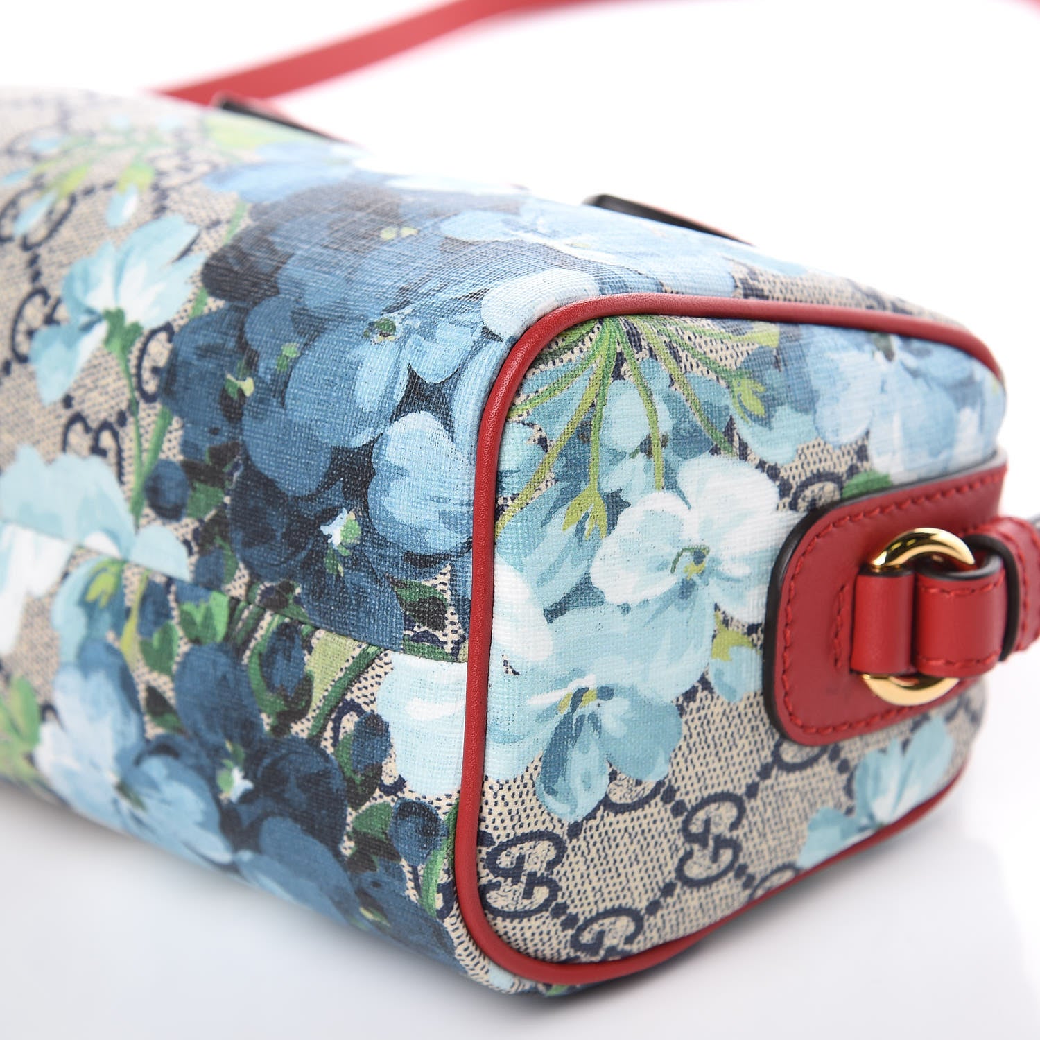 Gucci GG Supreme Monogram Blooms Mini Boston Navy Blue Hibiscus 9 of 10