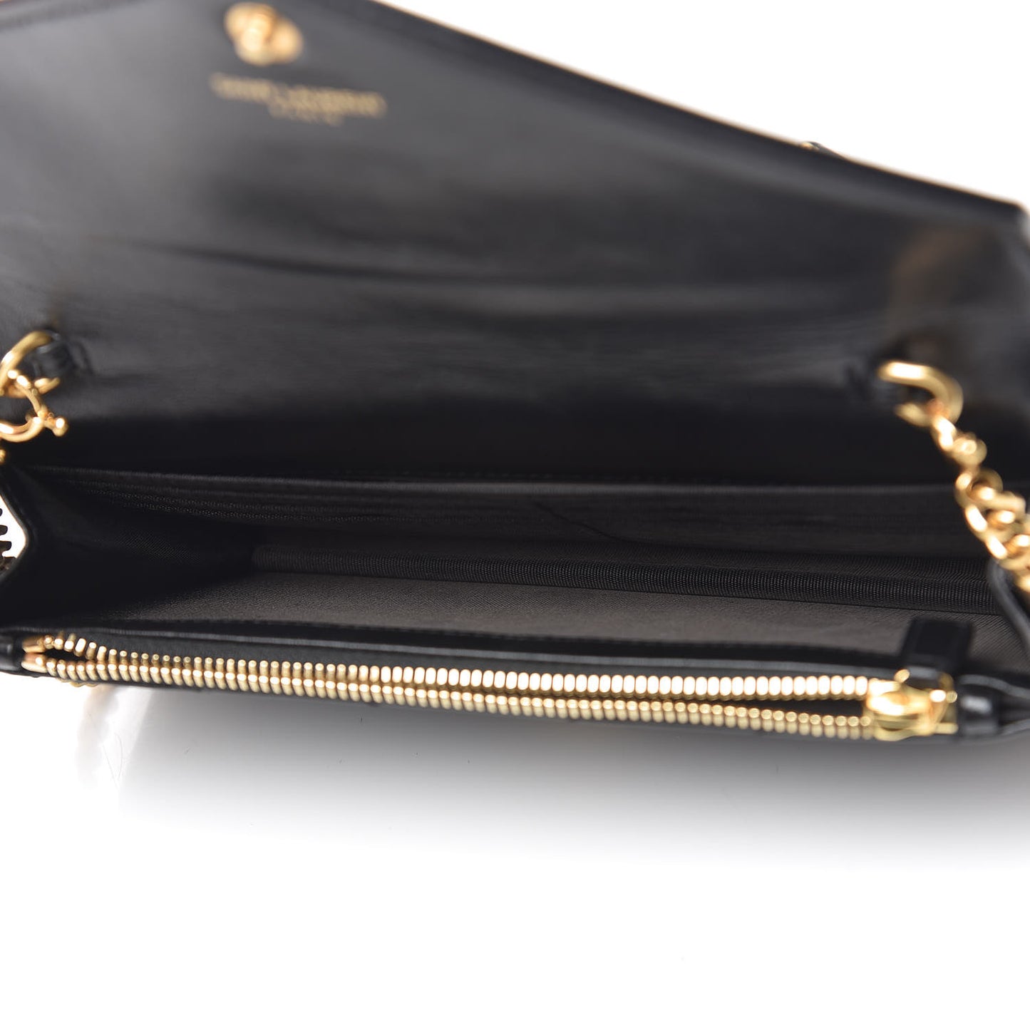 Calfskin Matelasse Chevron Monogram Envelope Chain Wallet Black