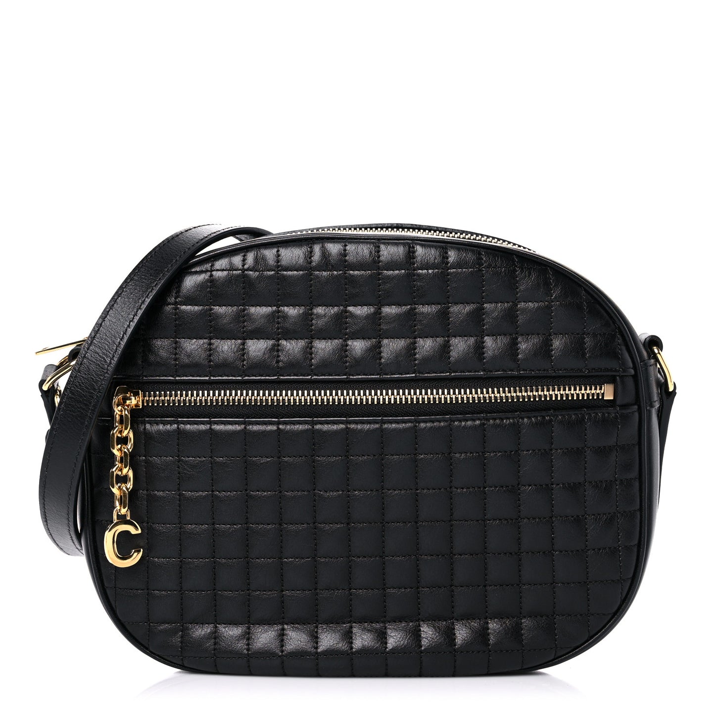 Calfskin Quilted Medium C Charm Bag Black