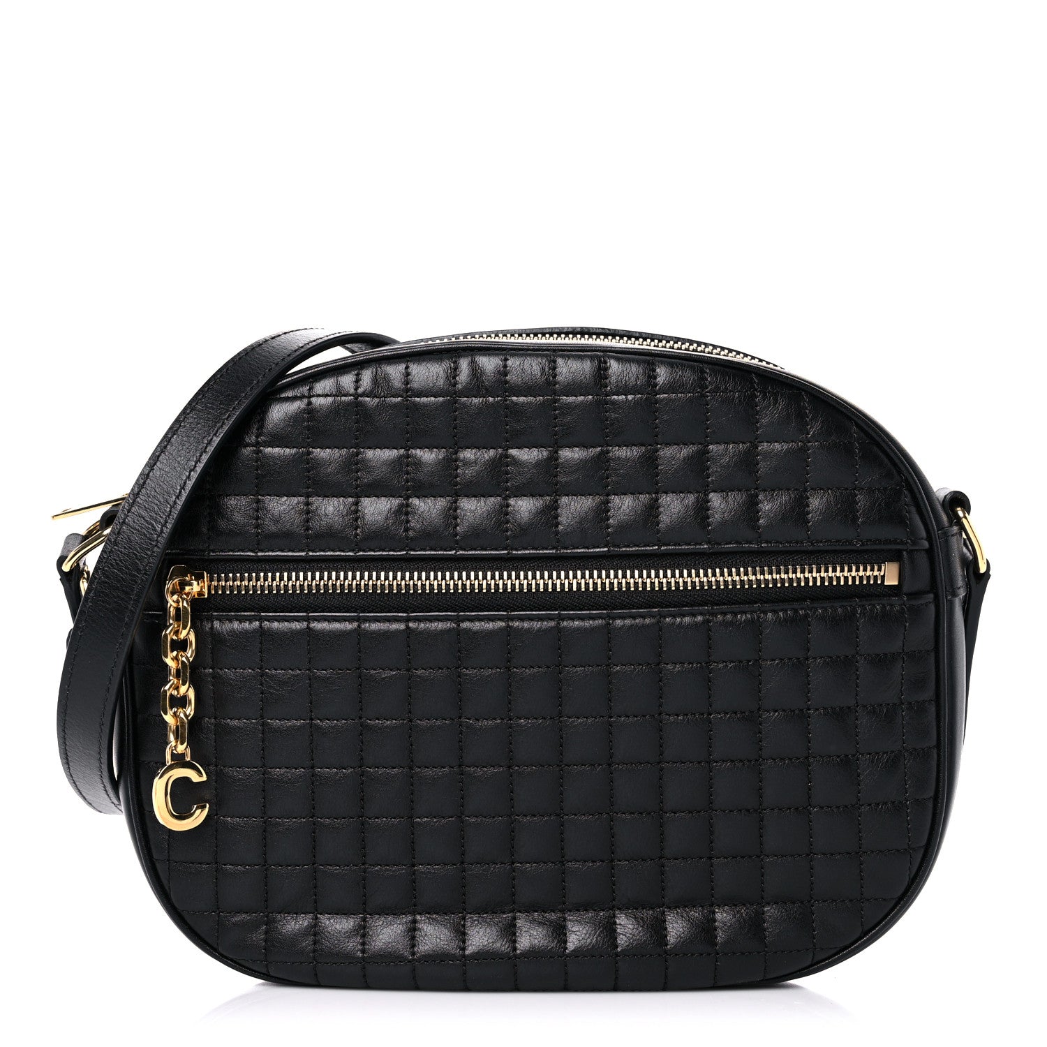 Celine Calfskin Quilted Medium C Charm Bag Black 1 of 8