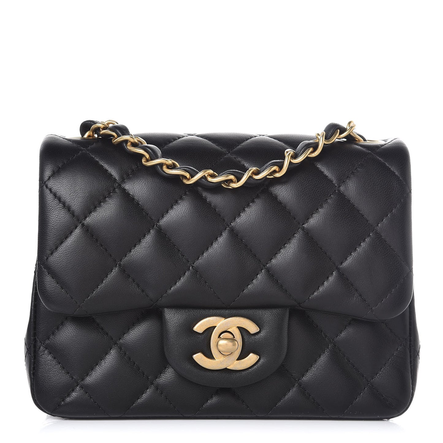 Lambskin Quilted Mini Square Flap Black