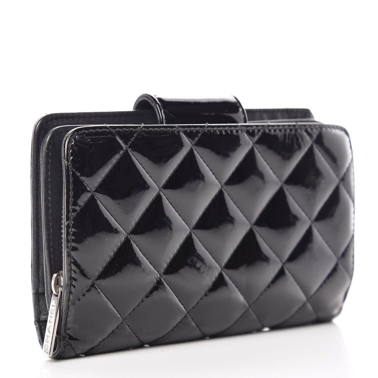Patent Quilted Brilliant Zipped Pocket Wallet Black