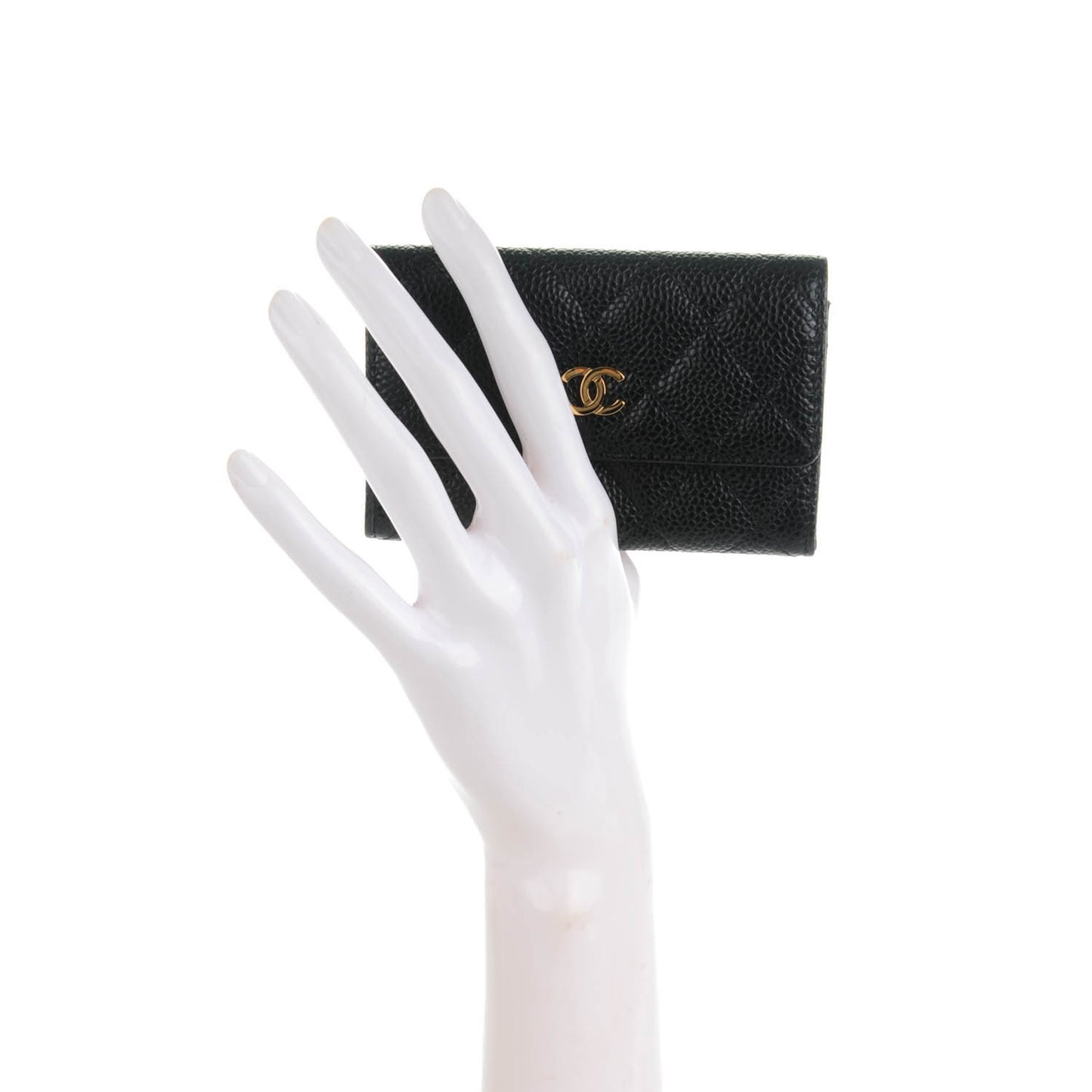 Caviar Quilted Flap Card Holder Black