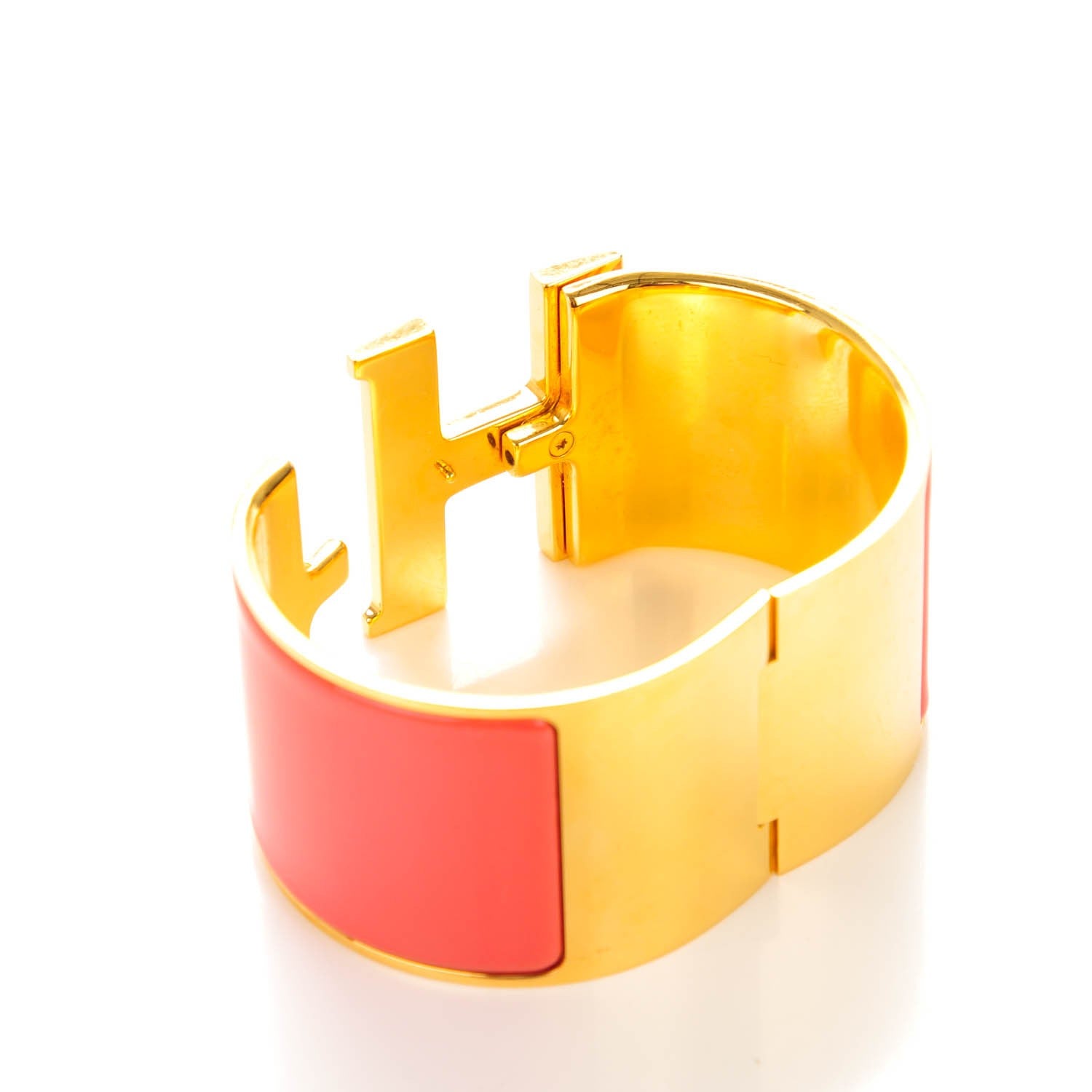Hermes Enamel Extra Wide Clic Clac H Bracelet Rouge Corail 3 of 6