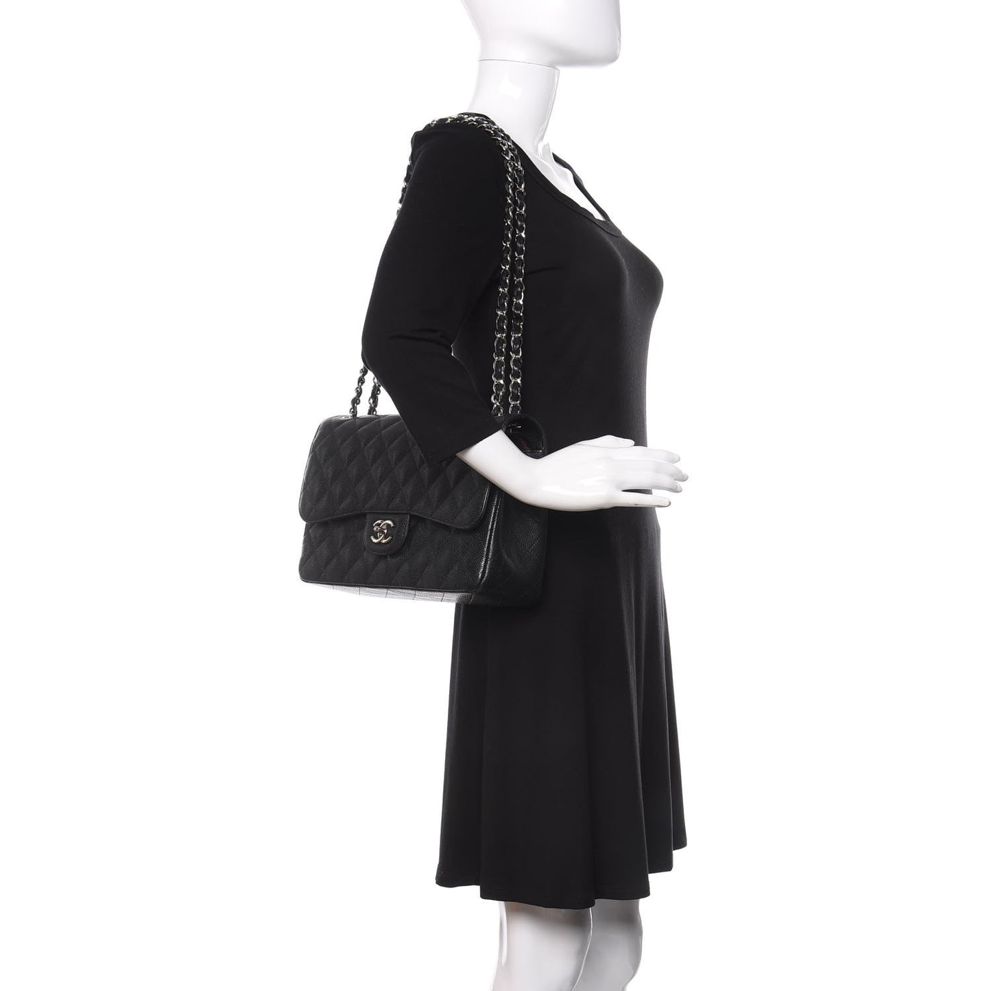 Caviar Quilted Jumbo Double Flap Black