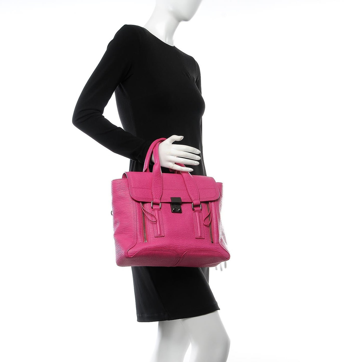 3.1 Textured Calfskin Medium Pashli Satchel Fuchsia