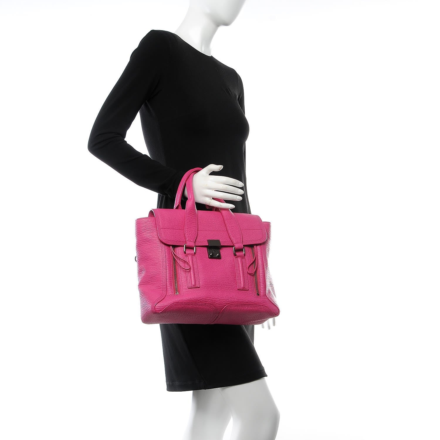 3.1 Phillip Lim 3.1 Textured Calfskin Medium Pashli Satchel Fuchsia 3 of 8