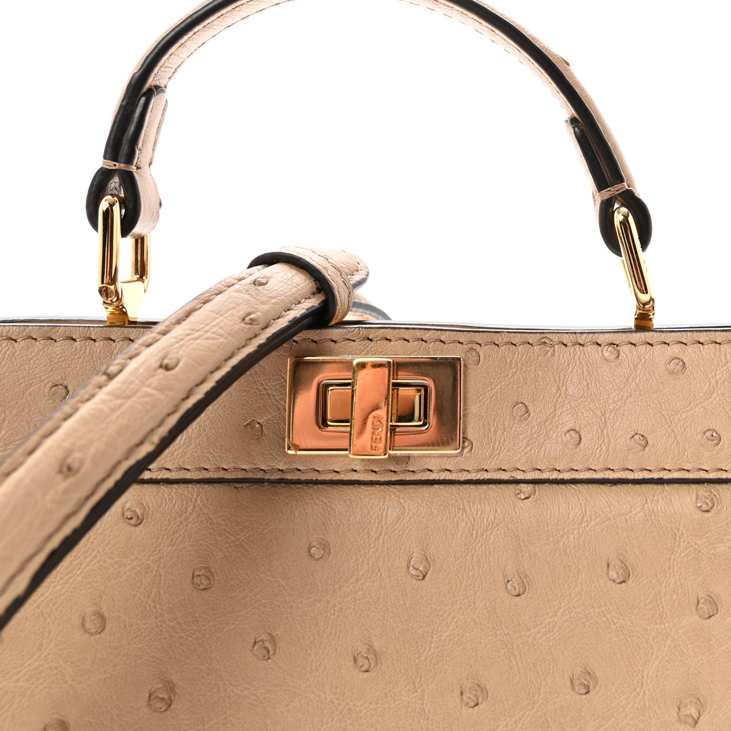 Fendi Ostrich Shiny Nappa Petite Peekaboo I SEE U Satchel Sasso 7 of 9