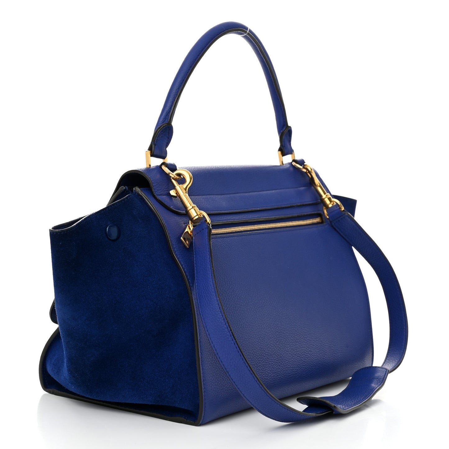 Drummed Calfskin Suede Medium Trapeze Indigo