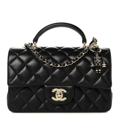 Chanel Lambskin Quilted Mini Lion Charm Top Handle Rectangular Flap Black 1 of 11
