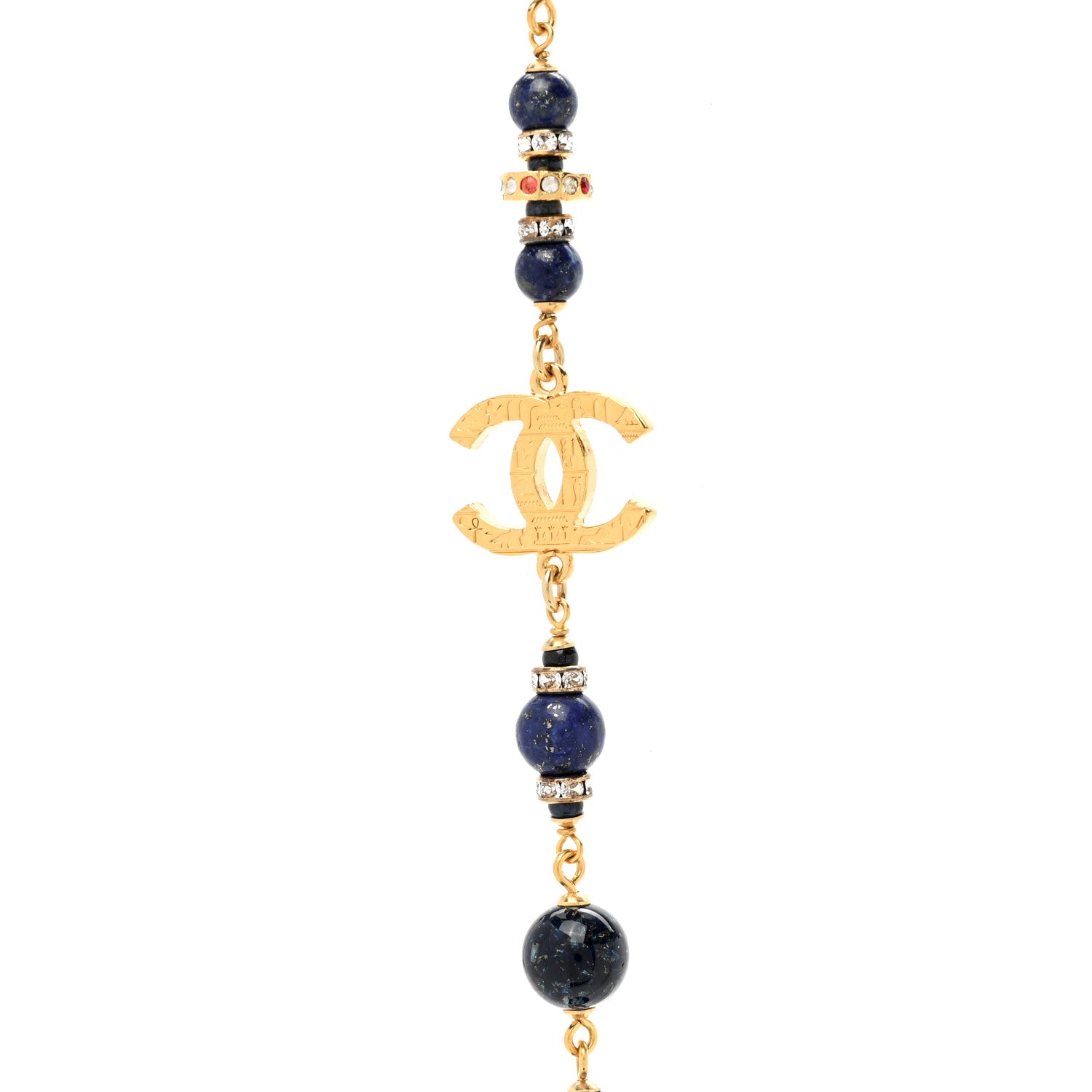 Chanel Beaded Enamel CC Long Necklace Blue Gold 6 of 7