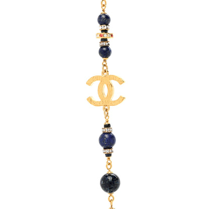 Chanel Beaded Enamel CC Long Necklace Blue Gold 6 of 7