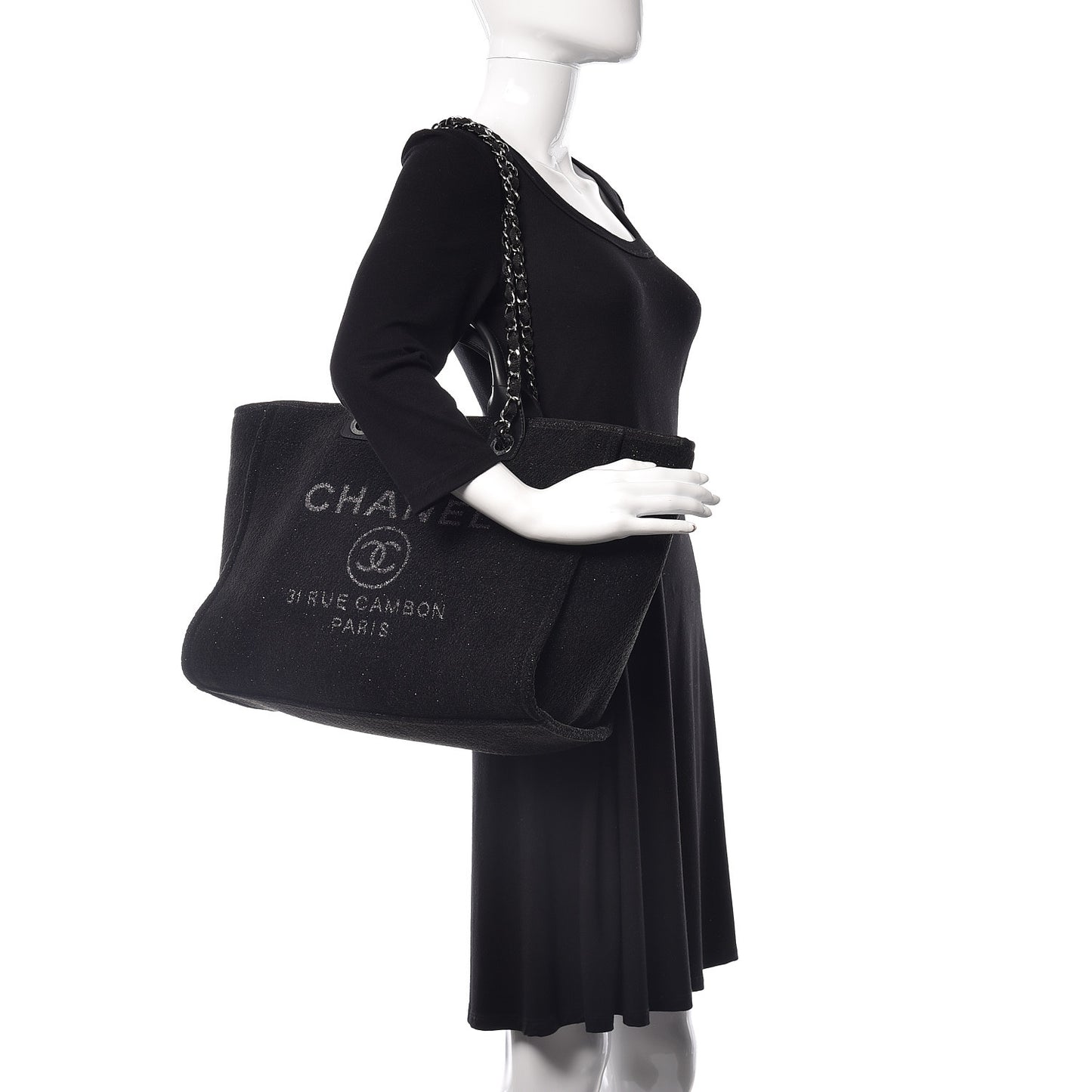 Lurex Boucle Medium Deauville Tote Black