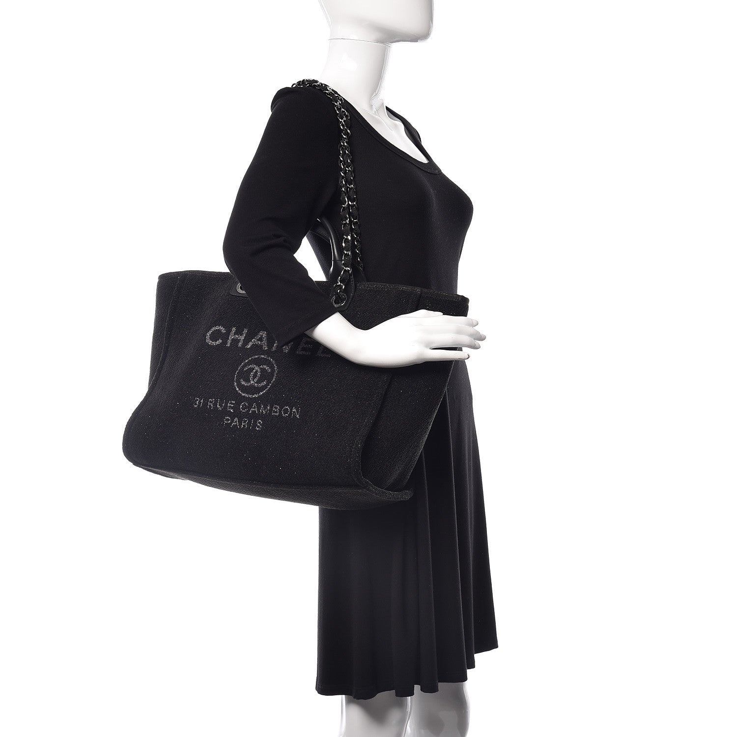 Chanel Lurex Boucle Medium Deauville Tote Black 2 of 9