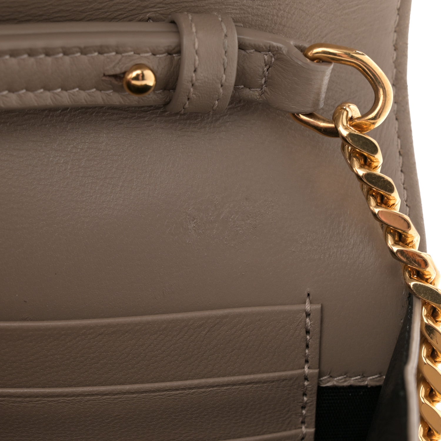 Saint Laurent Lambskin Matelasse Chevron Monogram Chain Wallet Dusty Grey 11 of 13