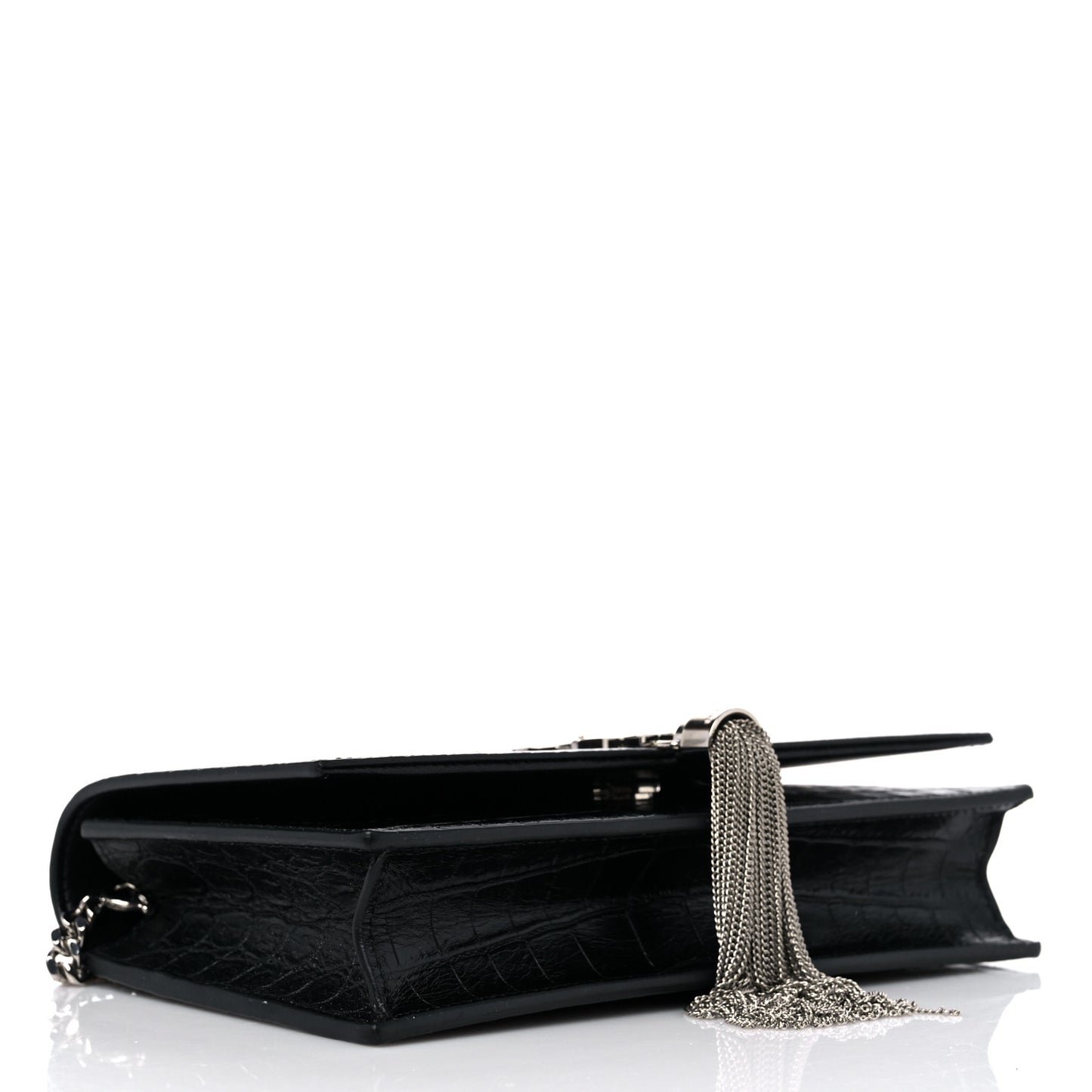 Calfskin Crocodile Embossed Kate Monogram Tassel Chain Wallet Black