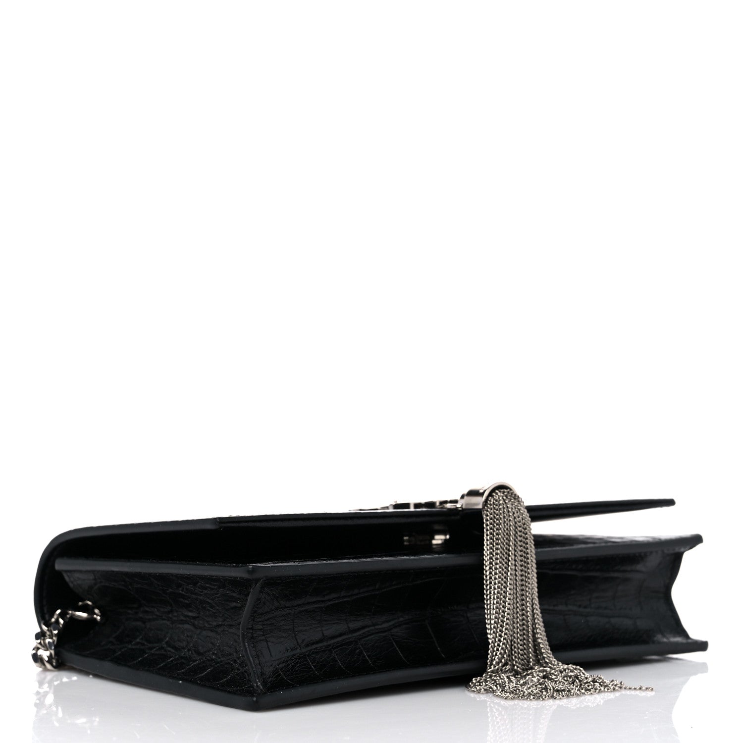 Saint Laurent Calfskin Crocodile Embossed Kate Monogram Tassel Chain Wallet Black 4 of 8