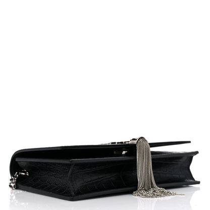 Saint Laurent Calfskin Crocodile Embossed Kate Monogram Tassel Chain Wallet Black 4 of 8