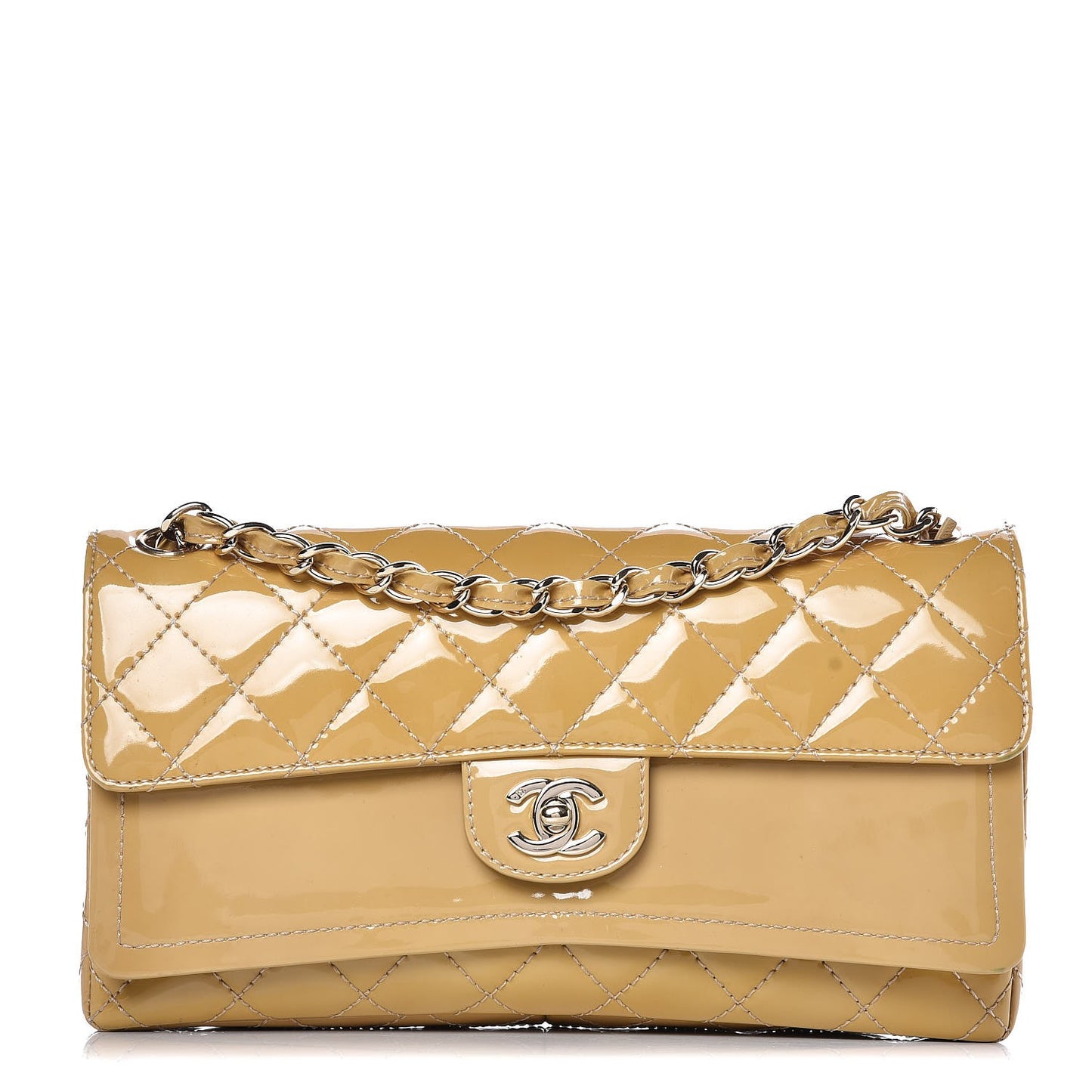 Patent Quilted Medium Double Flap Beige