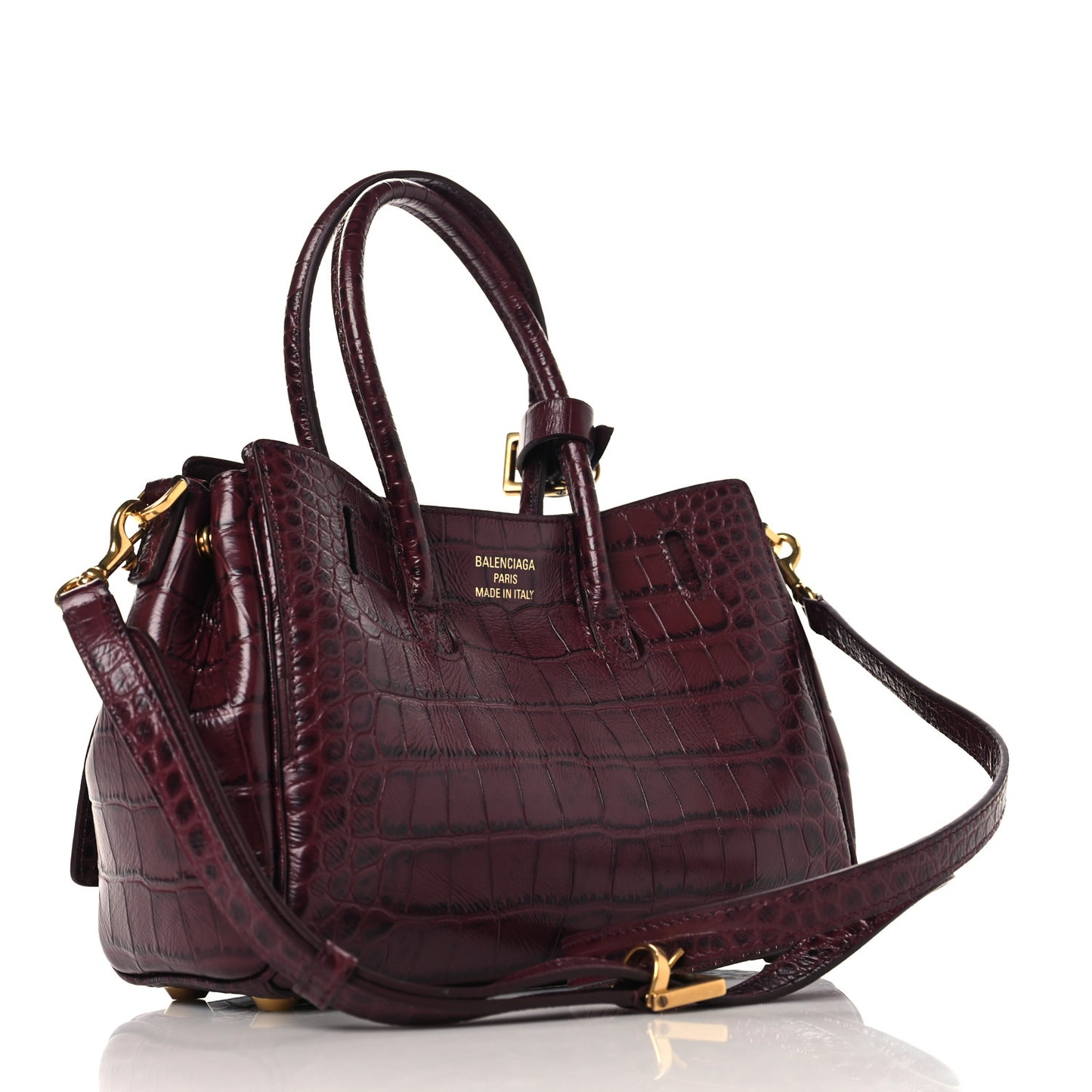 Calfskin Crocodile Embossed Mini Bel Air Carry All Bag Dark Burgundy