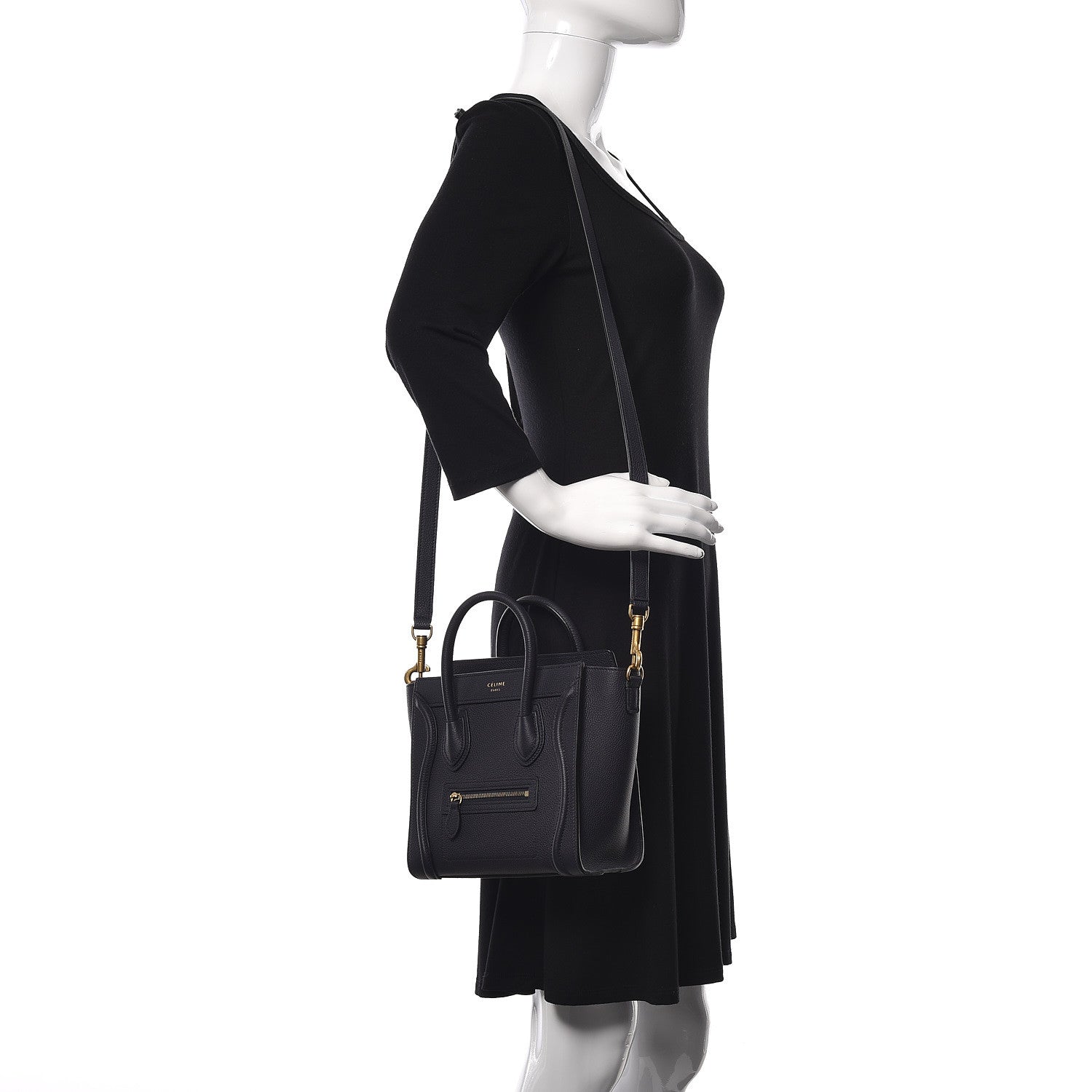 Celine Drummed Calfskin Nano Luggage Navy Blue 2 of 9