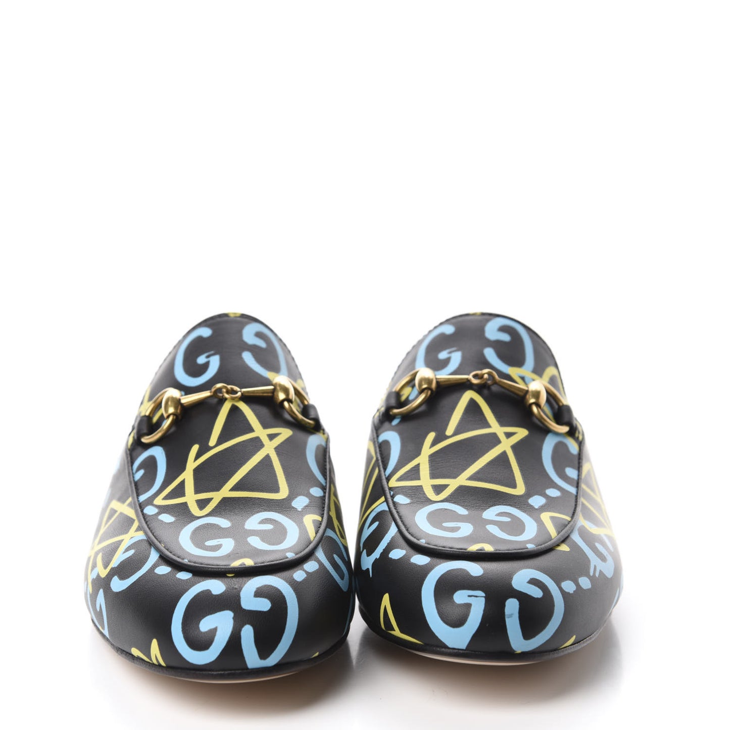 Calfskin GucciGhost Print Womens Princetown Slippers 36.5 Black New Acquamarine
