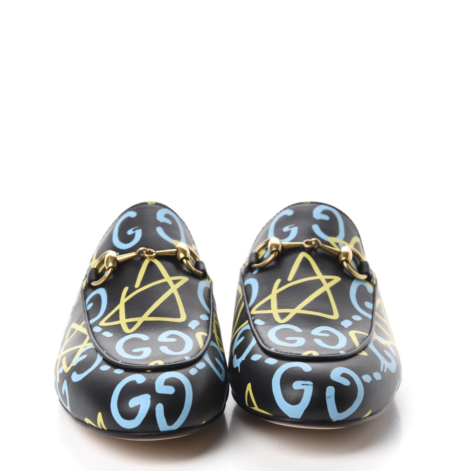 Gucci Calfskin GucciGhost Print Womens Princetown Slippers 36.5 Black New Acquamarine 2 of 10