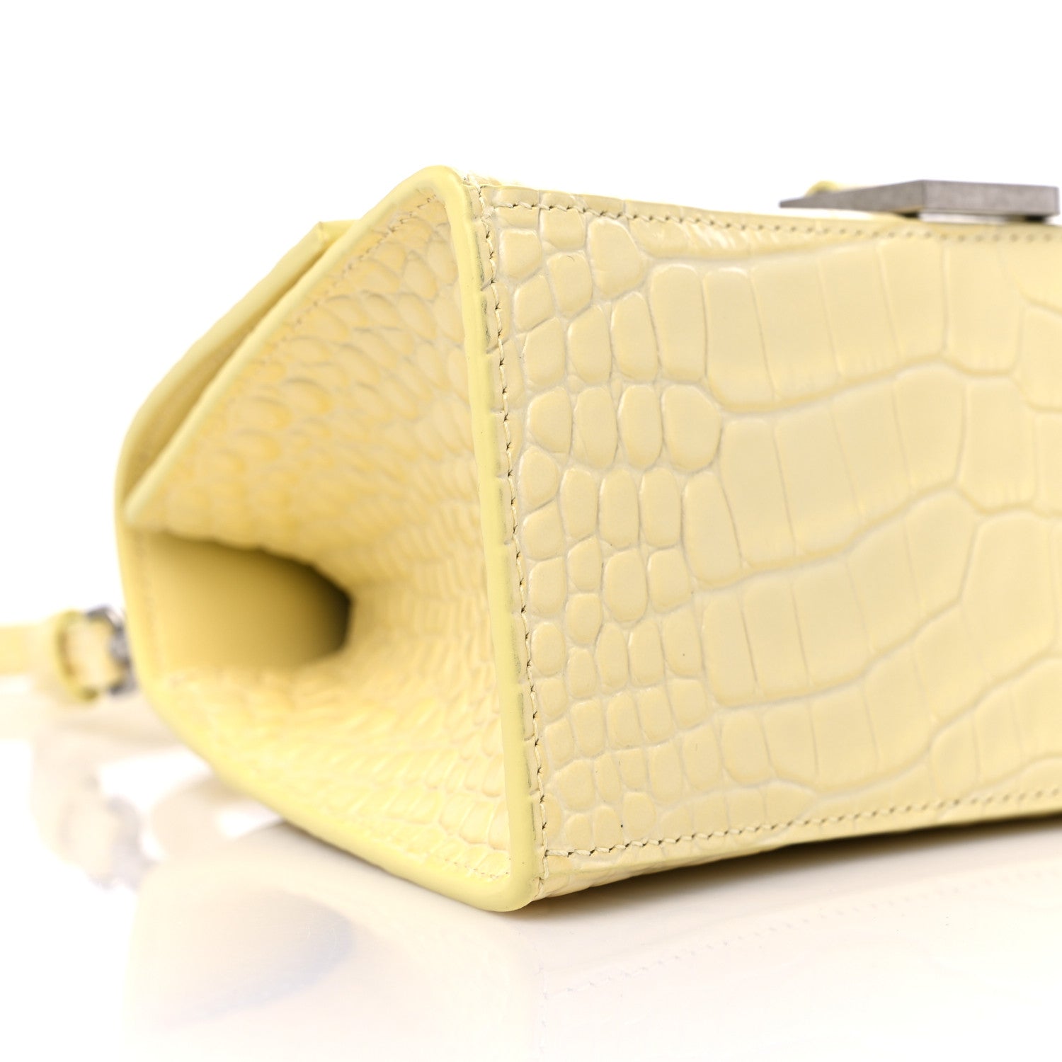 Balenciaga Calfskin Crocodile Embossed Small Hourglass Top Handle Bag Pale Yellow 8 of 10
