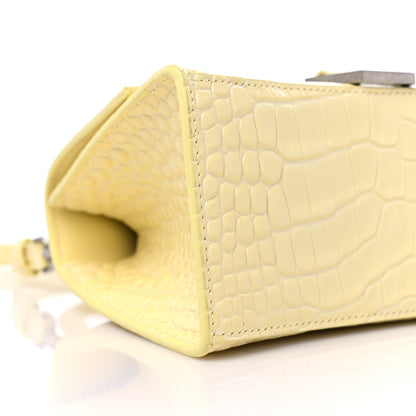 Balenciaga Calfskin Crocodile Embossed Small Hourglass Top Handle Bag Pale Yellow 8 of 10