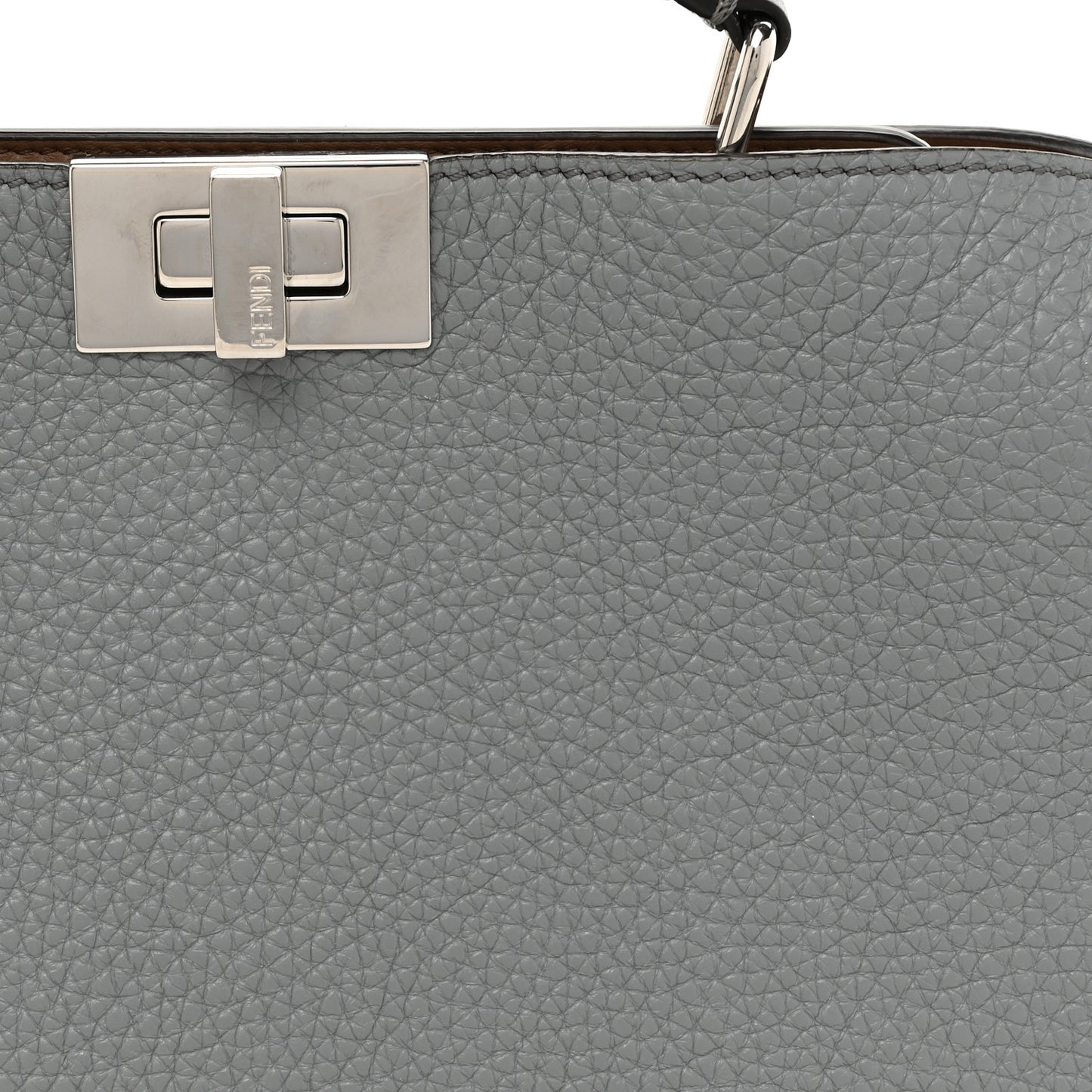 Cuoio Romano Vitello Cover Glazed Fabric Bi-Color FF 1974 Mini Peekaboo I SEE U Satchel Grigio Chiaro Ghiaia