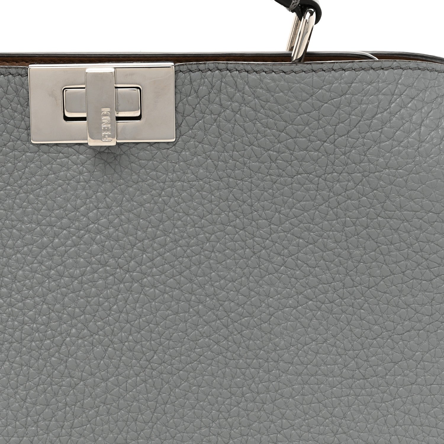 Fendi Cuoio Romano Vitello Cover Glazed Fabric Bi-Color FF 1974 Mini Peekaboo I SEE U Satchel Grigio Chiaro Ghiaia 9 of 14
