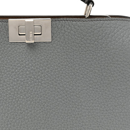 Fendi Cuoio Romano Vitello Cover Glazed Fabric Bi-Color FF 1974 Mini Peekaboo I SEE U Satchel Grigio Chiaro Ghiaia 9 of 14
