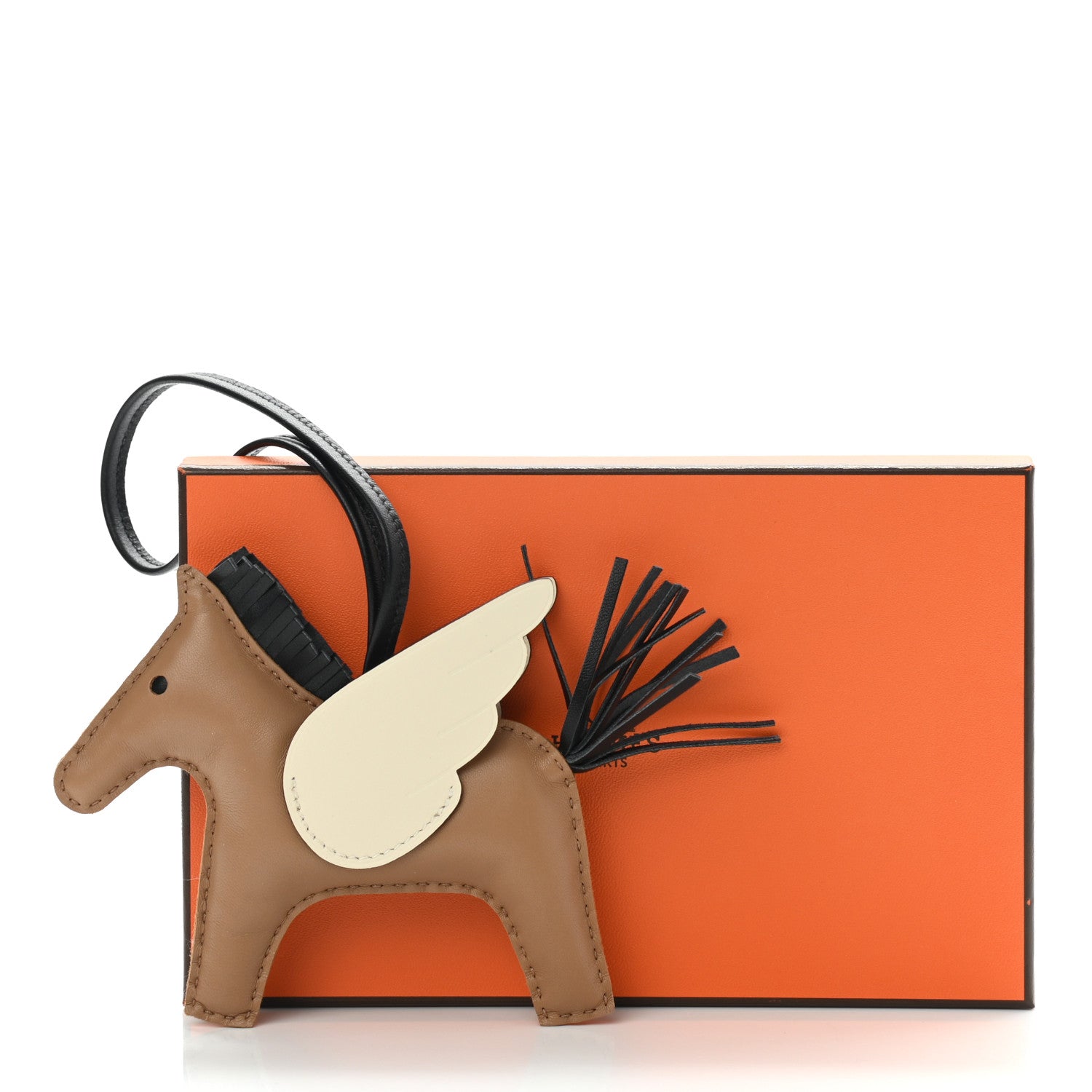 Hermes Milo Lambskin Grigri Rodeo Pegase Horse Bag Charm MM Sesame Black Nata 5 of 5
