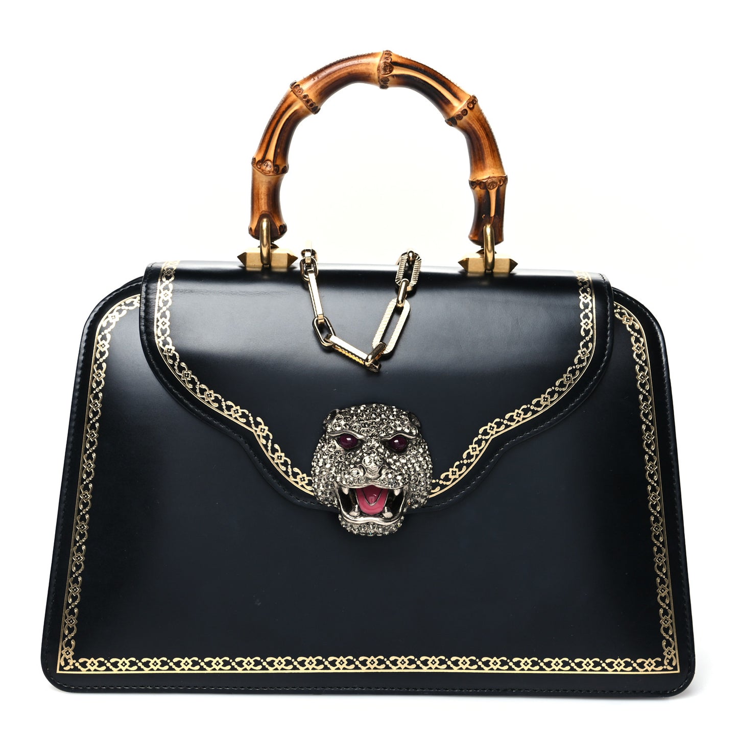 Calfskin Bamboo Medium Thiara Top Handle Bag Black
