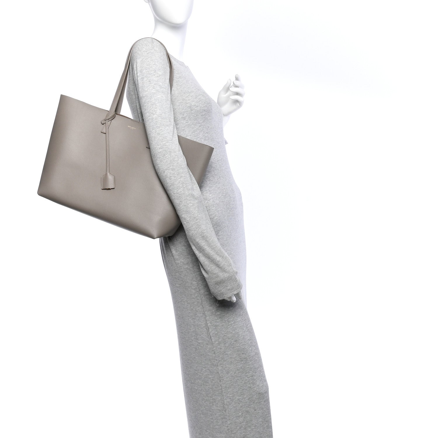 Saint Laurent Calfskin Large Shopping Tote Oyster Gray 2 of 12