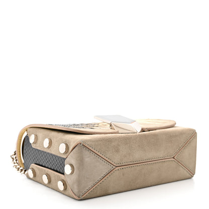 Jimmy Choo Suede Snakeskin Embroidered Palm Lockett Petite Shoulder Bag Light Khaki Buttercup 4 of 14