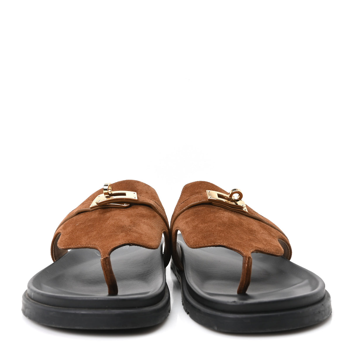 Hermes Suede Goatskin Womens Empire Sandals 41 Gold 3 of 9