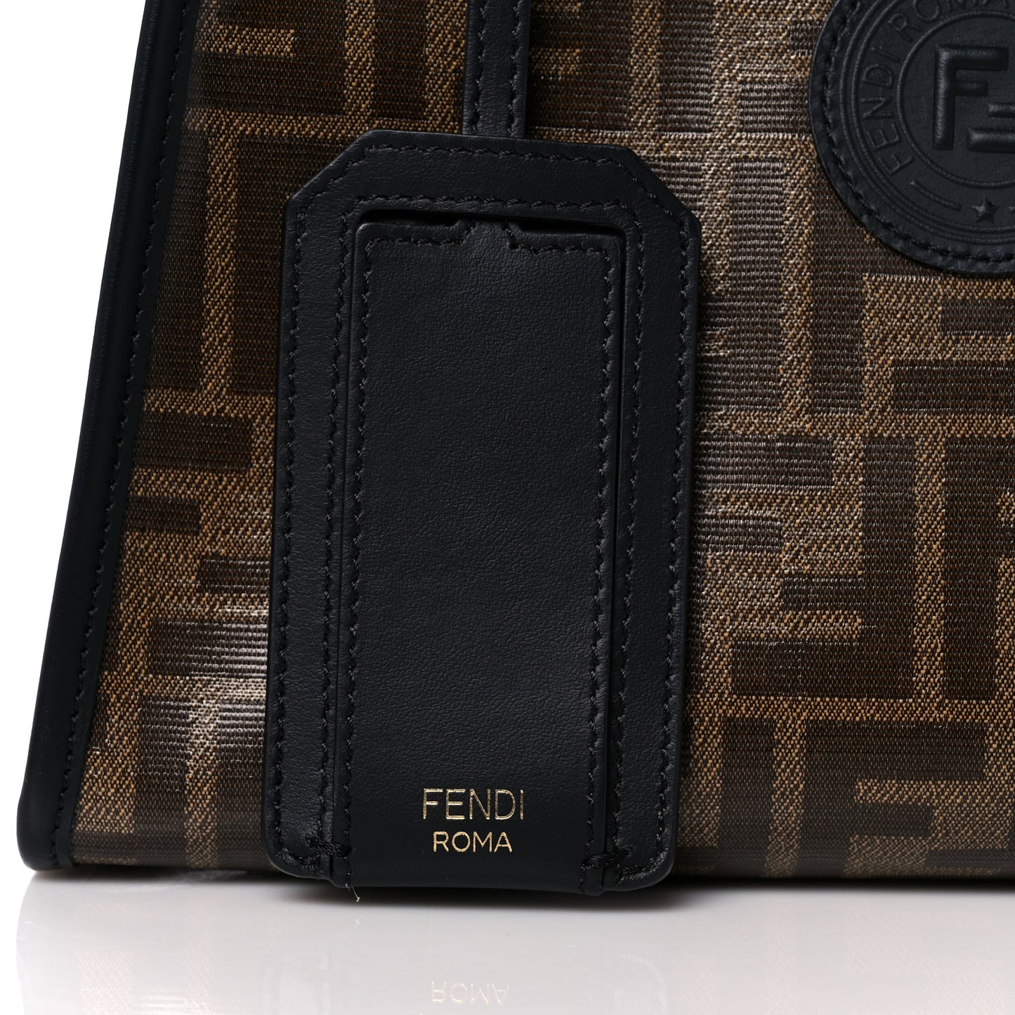 Glazed Fabric Vitello Century FF 1974 Stamp Patch Mini Peekaboo Defender Cover Mogano Panna Black
