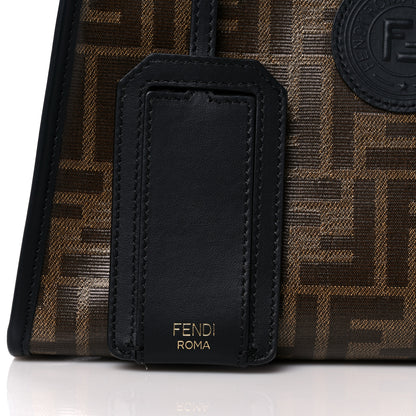 Fendi Glazed Fabric Vitello Century FF 1974 Stamp Patch Mini Peekaboo Defender Cover Mogano Panna Black 9 of 14