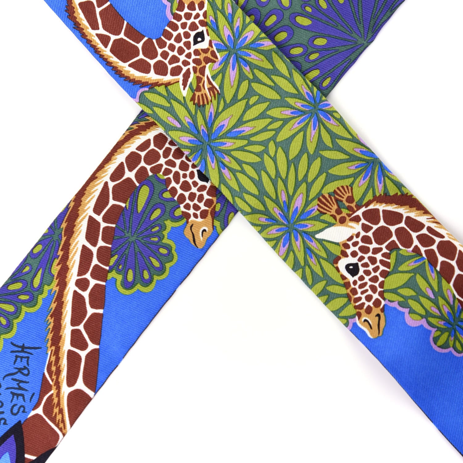 Hermes Silk The Three Graces Twilly Bleu Vert Marron 2 of 5